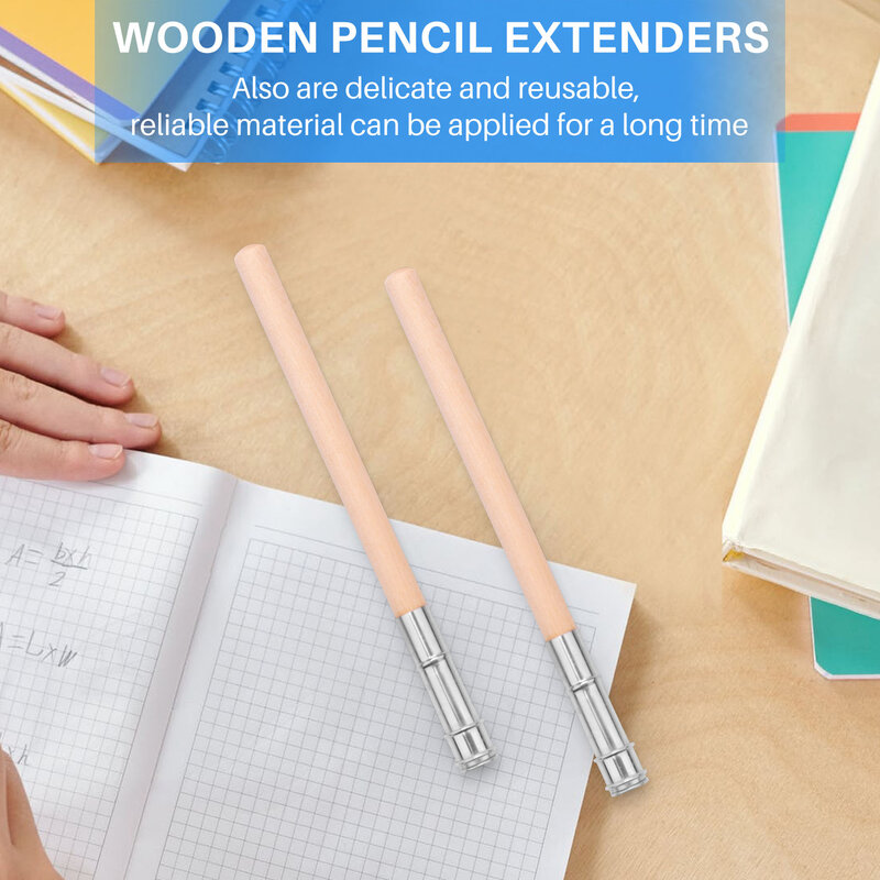 Extensores de lápiz de madera, alargador de lápiz artístico, extensión de crayón con mango de aluminio, suministros de oficina y escuela, 12 piezas