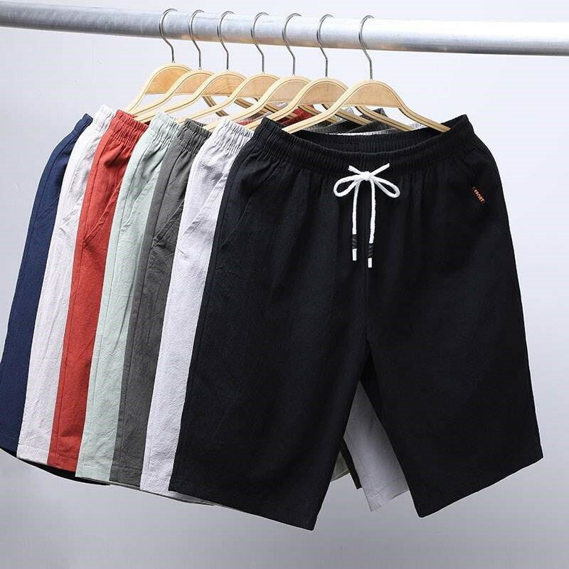Pantalones cortos informales para hombre, Bermudas transpirables de algodón y lino, Bermudas para playa, verano, 2023