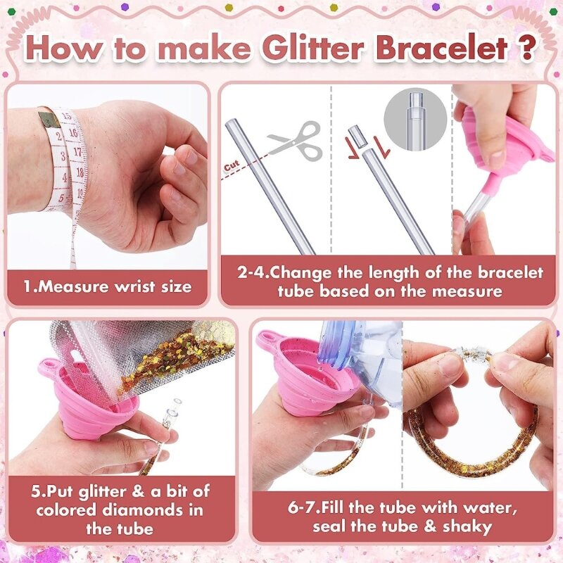 Material para hacer pulseras con purpurina para niñas, pulsera artesanal Kits bricolaje para niñas pequeñas, hecha