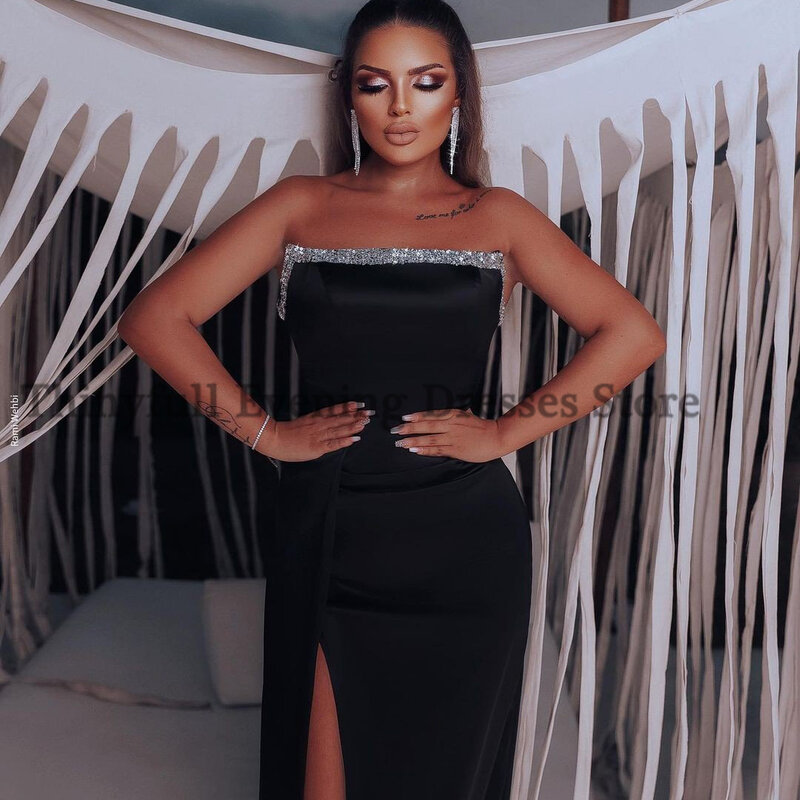 Thinyfull Black Mermaid Prom Dresses Strapless Staaflijst Avondjurk Floor Lengte Saudi Arabië Cocktail Partij Jassen Plus Size