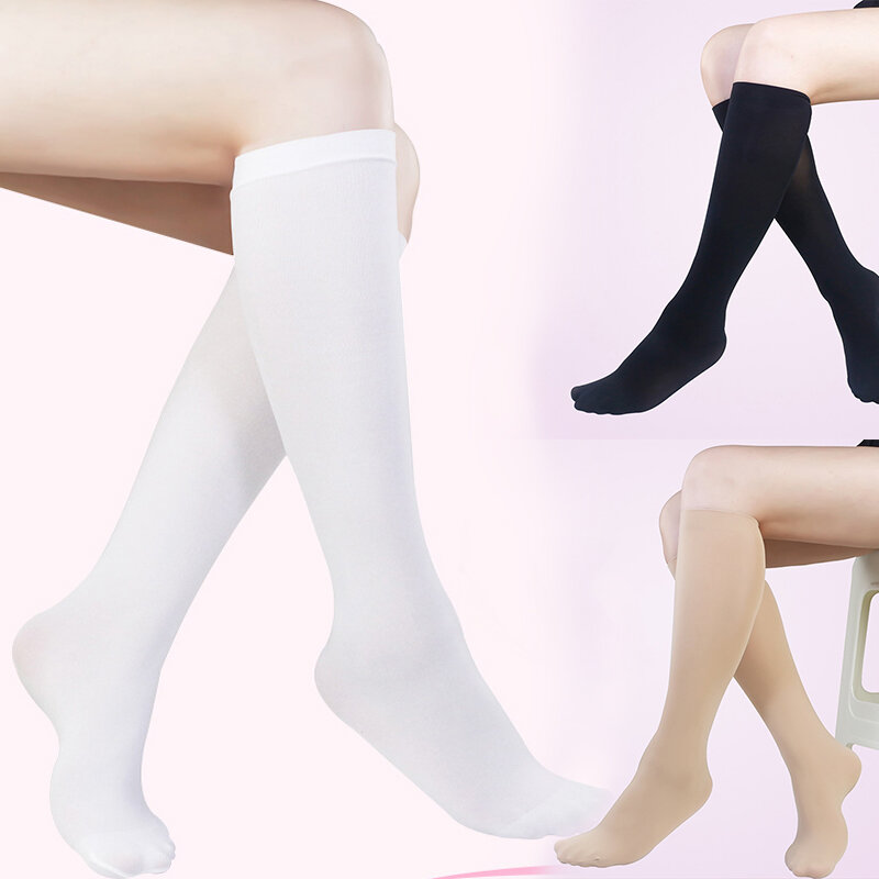 여성용 신축성 낮은 무릎 양말, 허벅지 높은 스타킹, 블랙 화이트, 일본 학교 학생 긴 양말