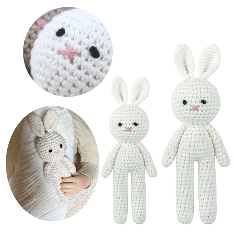 크로셰 토끼 아기 귀여운 박제 동물 수제 토끼 진정 장난감, 신생아 수면 보조 선물 사진 소품 QX2D