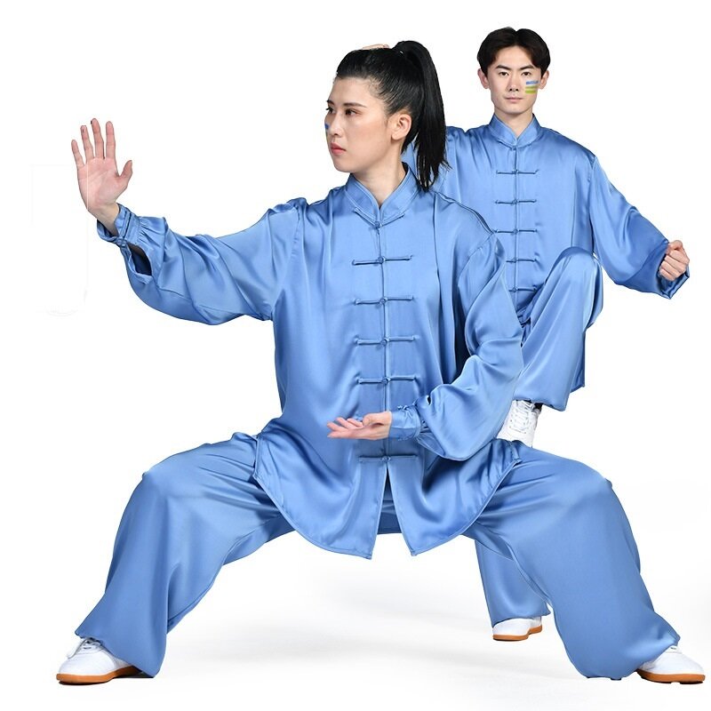 Uniforme de Tai Chi de manga larga, traje de artes marciales, ropa de Wing Chun, algodón y seda, Unisex, alta calidad