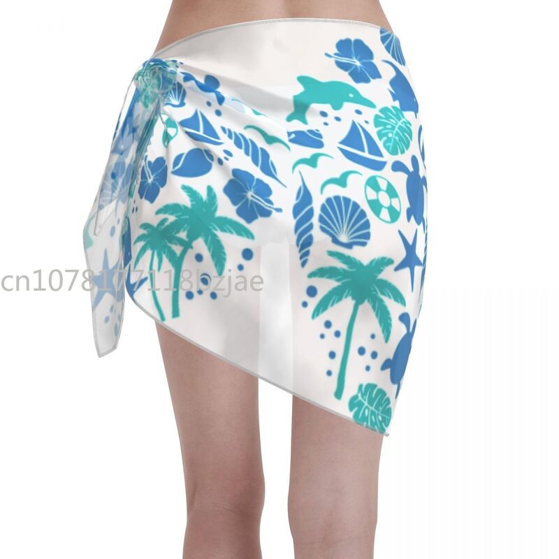 Ocean Life Starfish Women Beach Bikini Cover Up Wrap Chiffon Swimwear Pareo Sarong Beach Wear Bikini Cover Ups Skirts Swimsuit