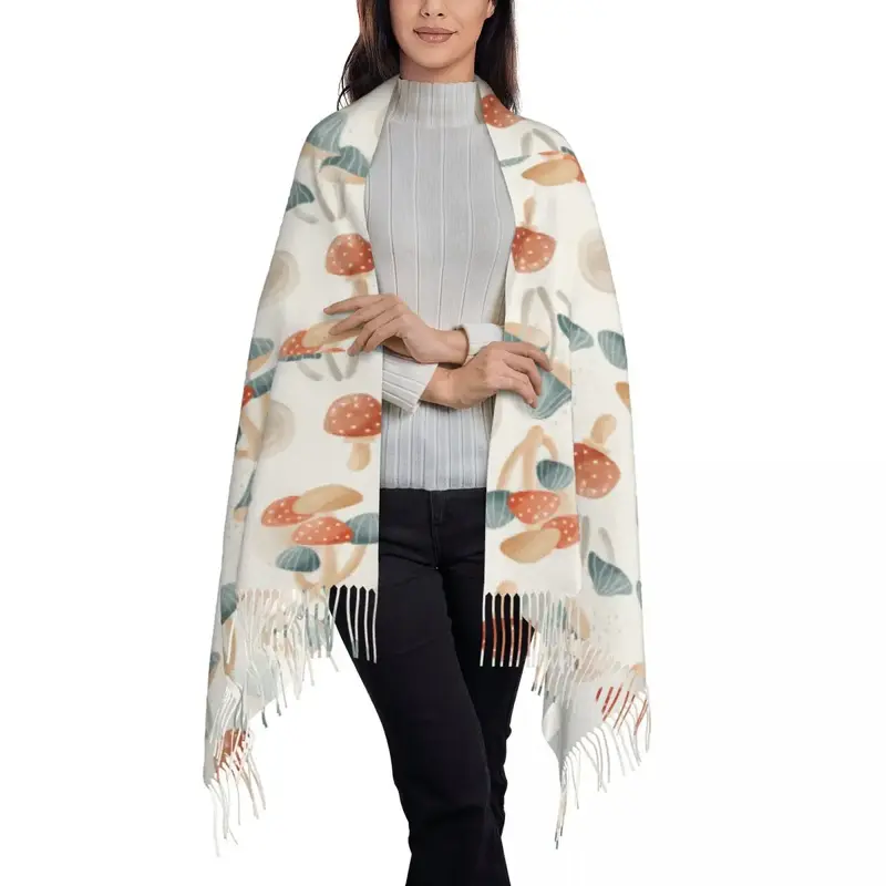 Sciarpa da donna nappa avvolge la testa fungo acquerello modello carino Femme sottile autunno primavera inverno nappa sciarpe Bandana