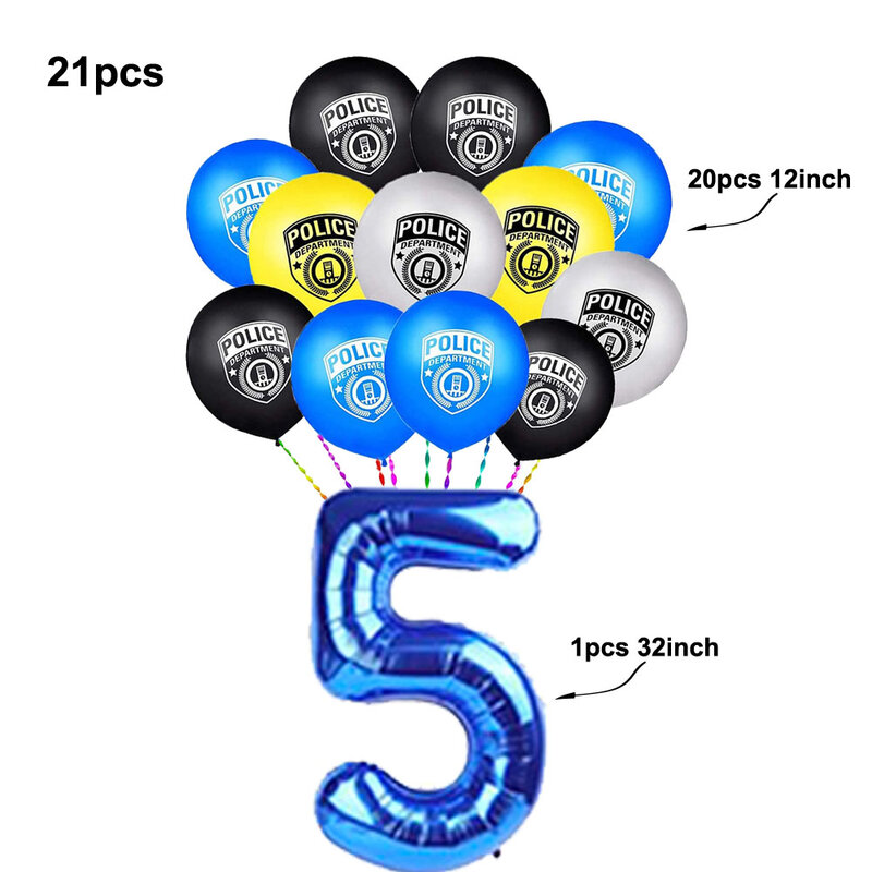 Police Department Party Decor 32inch Number Balloon Set Patrol Car Balloon Birthday Banner Police Theme Birthday Party Supplies