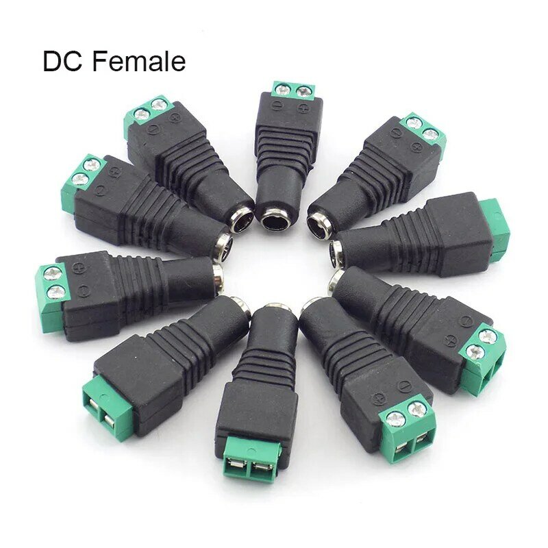 DC 암 플러그, DC 전원 케이블 커넥터 어댑터 잭 연결, LED 스트립 조명, CCTV 카메라, 5.5mm, 2.1mm, 10 개