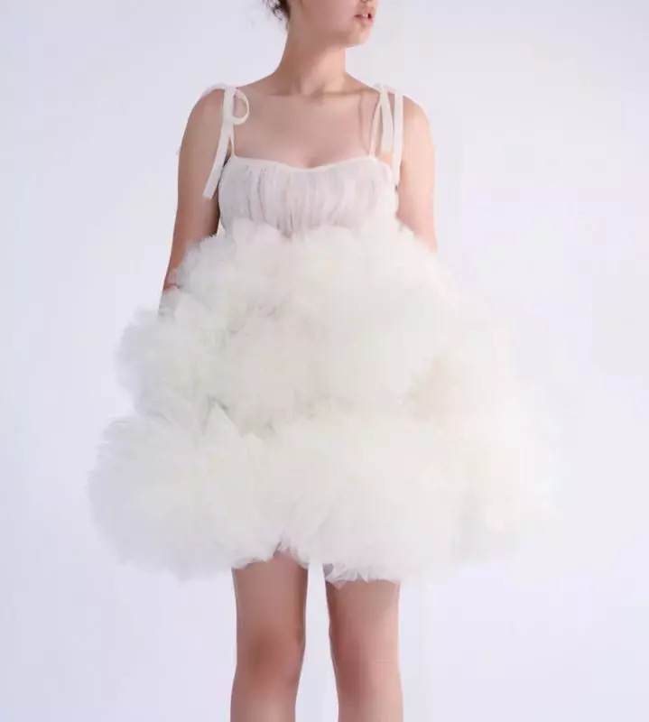 SERENDIPIDTY-Mini vestido plissado feminino, branco, sexy requintado, alça de espaguete, plissado de tule, personalizado, Plus Si, verão