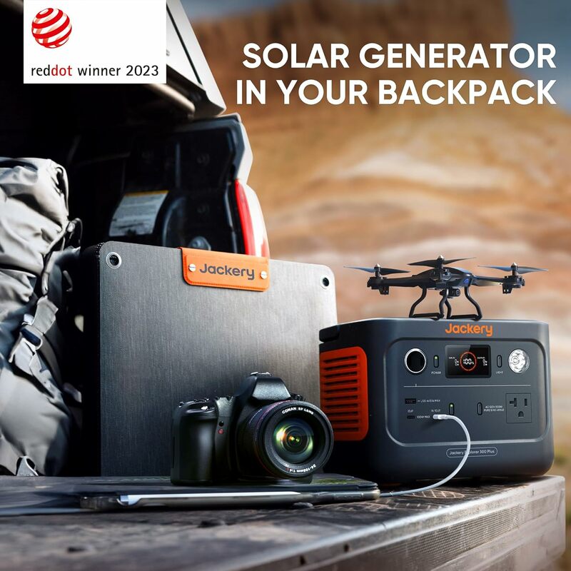 Generatore solare Jackery 300 Plus centrale elettrica portatile con pannello solare a libro da 40W, batteria LiFePO4 di Backup da 288wh solo 5KG