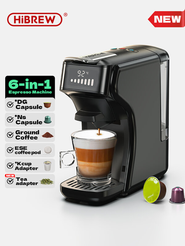 HiBREW-Cafetera de cápsulas 6 en 1 para uso en el hogar, máquina de café expreso múltiple caliente/fría para capuchino, Dolce Gusto, Nespresso en polvo H1B