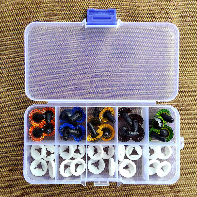 Ojos de seguridad de plástico láser para 20 piezas, juguetes de peluche de ganchillo de colores Amigurumi, caja de tamaños mixtos, accesorios para muñecas Kawaii, 11/13/15/28mm