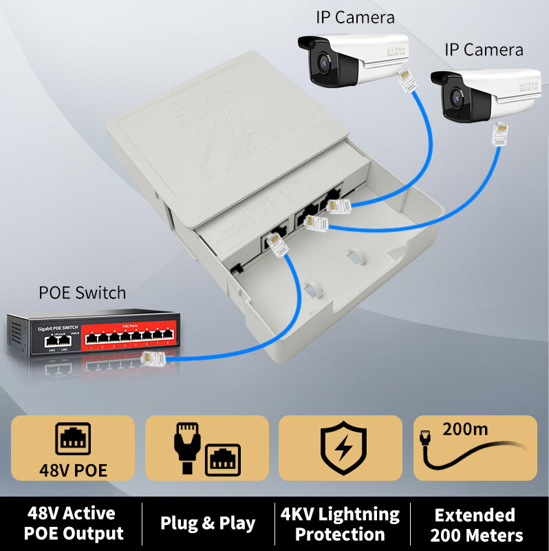 STEAMEMO 2 Port Waterproof POE Extender 100Mbps POE Repeater IEEE802.3AF/AT Standard For POE Camera Reverse POE Switch