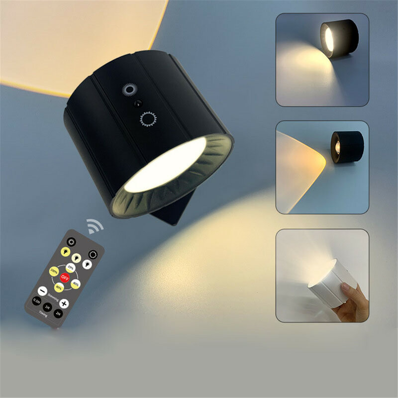 Luz LED de lectura para cabecera de dormitorio, lámpara de pared decorativa giratoria de 360 grados, carga magnética, Control remoto táctil