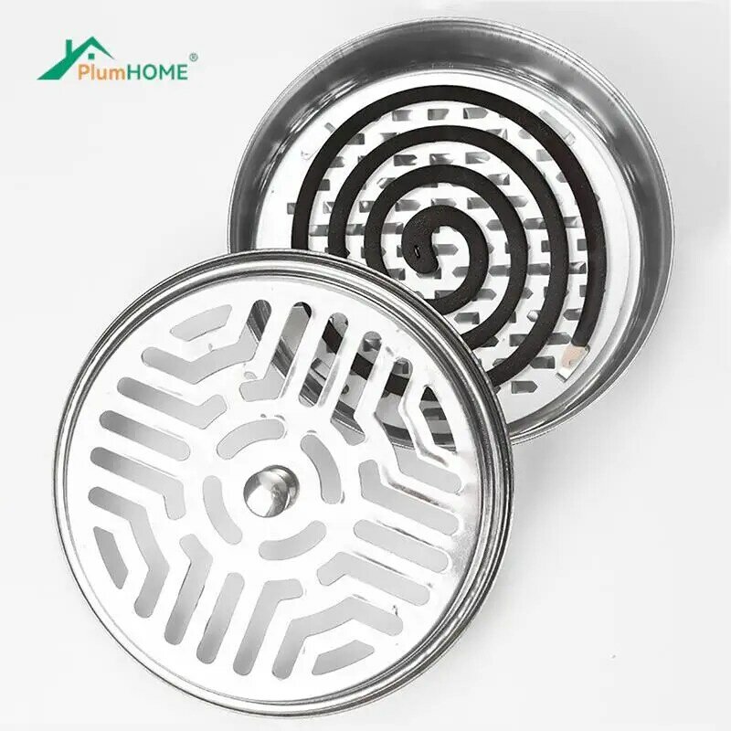 Mosquito Coil Holder Rack Stainless Steel Incense Burner With Cover Home Garden Incense Coil Tray Summer Mosquito-proof Supplies