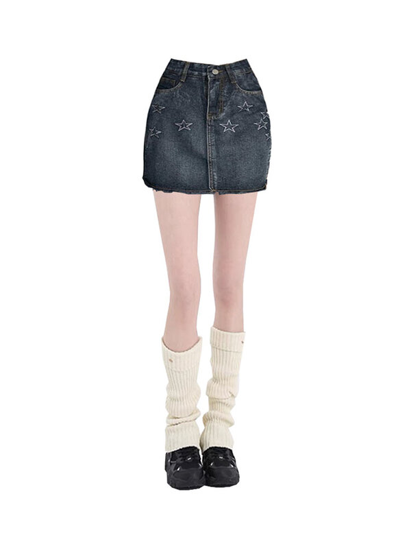 Korean Tide Fashion Geometric Embroidery Mini Skirt Women Sexy Wrap Hip High Waist  Slim A-line Skirt Summer New Advanced Design