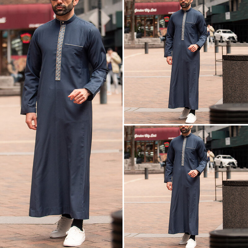 Islam Men Clothing Kaftan Muçulmano Robe Bordado Solto e Respirável Djellaba Abaya Homem Jubba Thobe Islam Vestido Eid