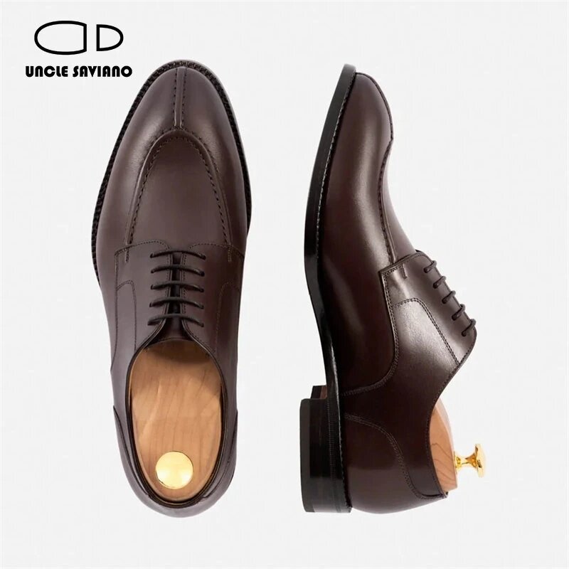 UnmunSaviano-Chaussures en cuir véritable faites à la main pour hommes, chaussures d'affaires originales, style Derby noir, robe de mariée, designer, meilleur homme