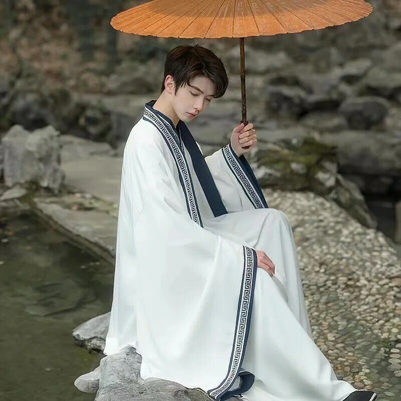 정품 한푸 남녀 코스튬, 허리 길이 크로스 칼라, 중국 전통 의상, 클래식 연인 한푸 원피스 세트
