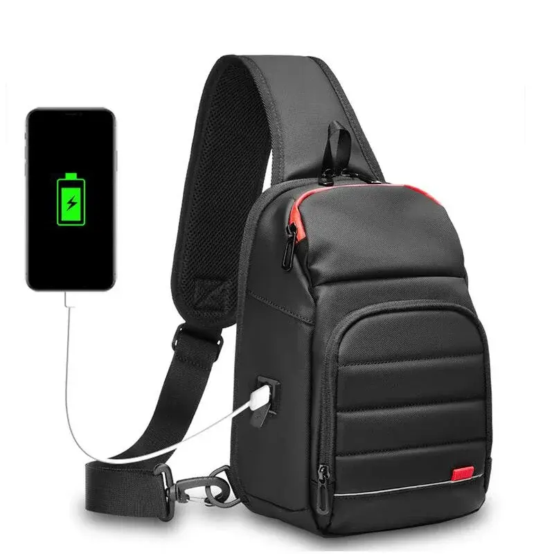 New Waterproof Men's Shoulder Bag Crossbody Bag Anti-Theft Short Travel Messenger Sling Pack with USB Port for 9.7 Inch Ipad