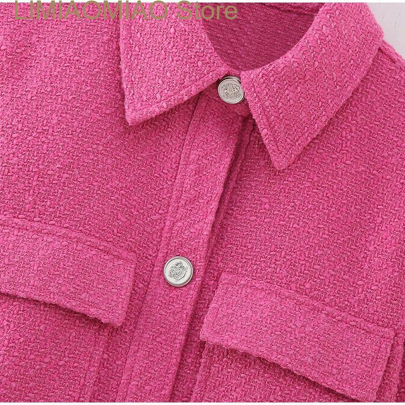 New Autumn Elegant Women's Coat Pink Slim Turndown Collar Long Sleeve Female Coats Winter Fashion Single Breasted Lady Jackets