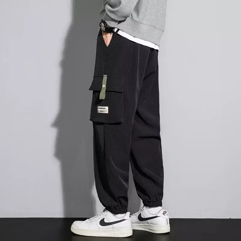 กางเกงคาร์โก้พิมพ์ลายสำหรับผู้ชายกางเกงอเนกประสงค์กลางแจ้งกันลม celana Polyester อเนกประสงค์แบบมีข้อมือให้ความอบอุ่น