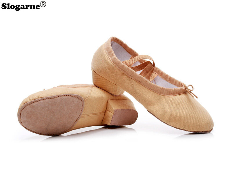 Zapatos de Ballet suaves para mujer y niña, zapatillas de entrenamiento de Yoga de lona con tacones de 2CM, de algodón, 2024