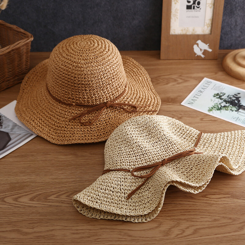 Летние шляпы от солнца для женщин, пляжные шляпы для улицы, Женская солнцезащитная Кепка, простые женские соломенные шляпы, женские складные дорожные шапки, женская шляпа