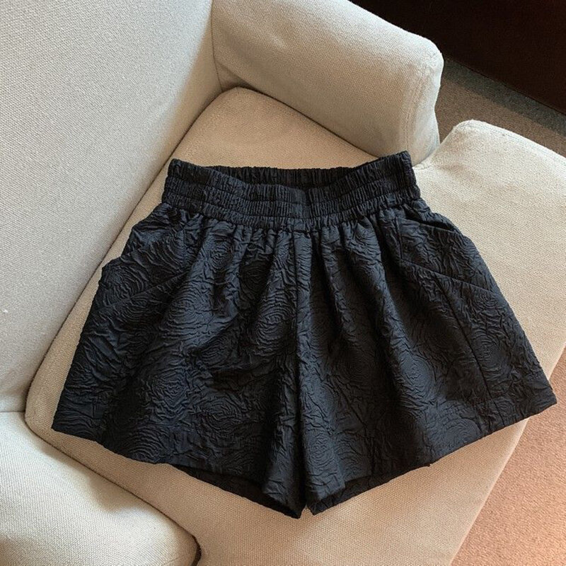 Lucyever-pantalones cortos de Jacquard para mujer, Shorts elásticos de cintura alta con bolsillos y pernera ancha, color blanco y negro, ropa de calle, 2022