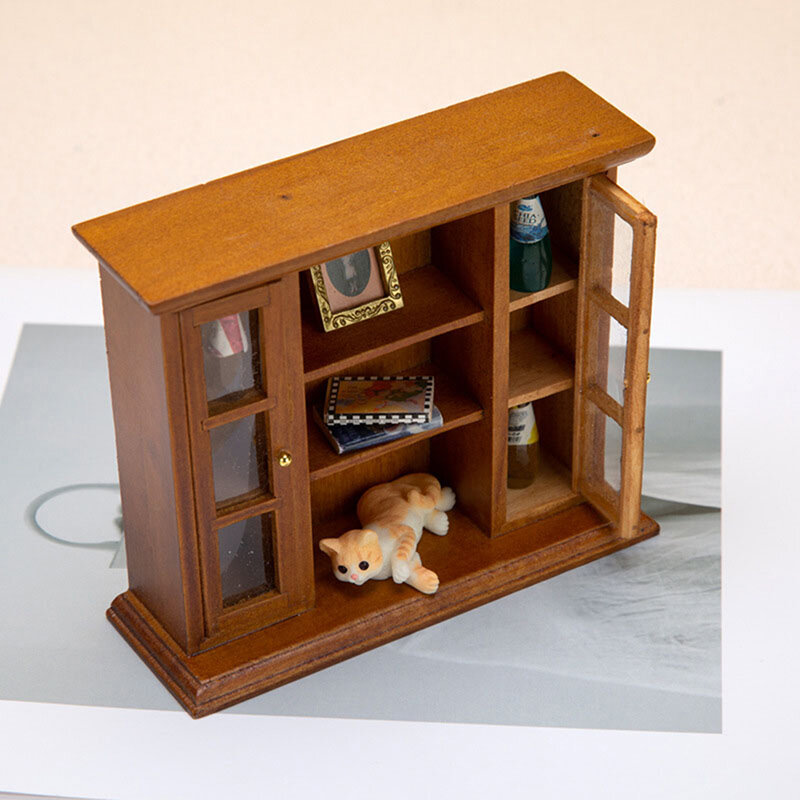 خزانة خشبية مصغرة الصينية الكلاسيكية خزانة صغيرة أثاث غرفة نوم مجموعات المنزل والمعيشة ل 1/12 مقياس دمية