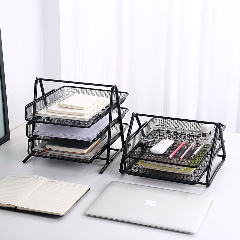 Escritório Desktop A4 Armazenamento e organização de papel Rack, Multi-Functional File Rack, Wire Mesh, Livro