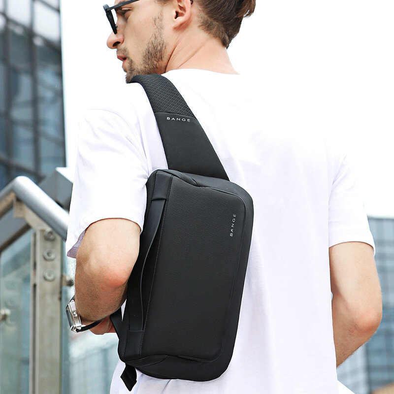 BANGE 9.7Inch iPad Fashion Business Men's Messenger Bag Anti-Theft Waterproof Teen Chest Bag Travel Casual Everyday Shoulder Bag