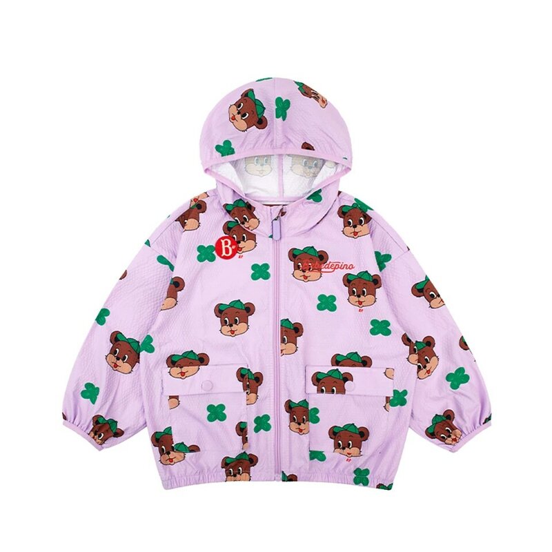 Korean Kids Clothes Set 2024 베베드피노 Summer Baby Boy Juliette Windbreaker Shorts Girls Bear Printed Jacket Children Casual Outwear