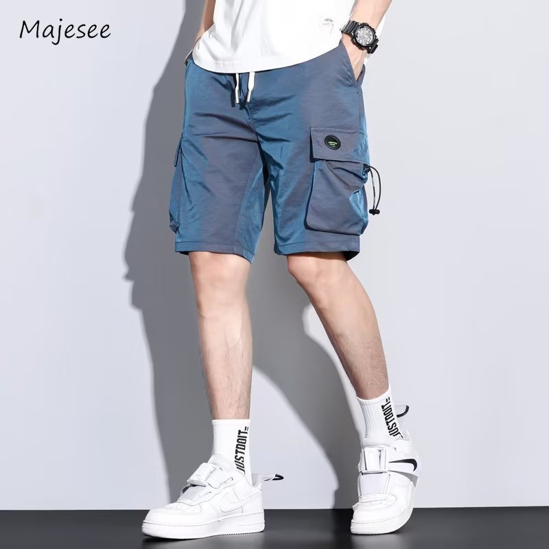 Sporty Shorts Men Gradient Color Summer Cozy Breathable Trendy Pockets Outdoor Handsome Knee Length Casual Daily Simple Ins