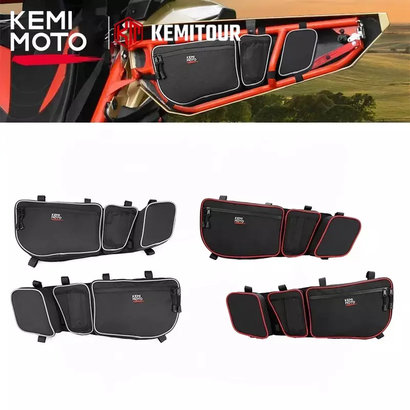 KEMIMOTO X3 UTV Front Doors Storage Bag w/ Knee Pad For Can am Maverick X3, Maverick X3 MAX 2017+ Gray/Red Stitching