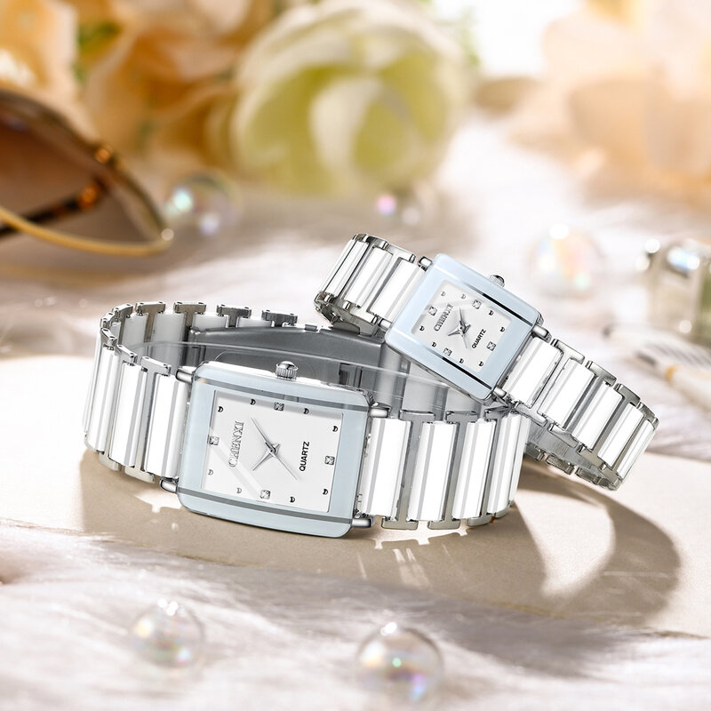 Novo chenxi luxo moda única cerâmica relógio de pulso masculino e feminino quartzo relógio conjuntos de relógios masculinos e femininos presente casal itens para os amantes