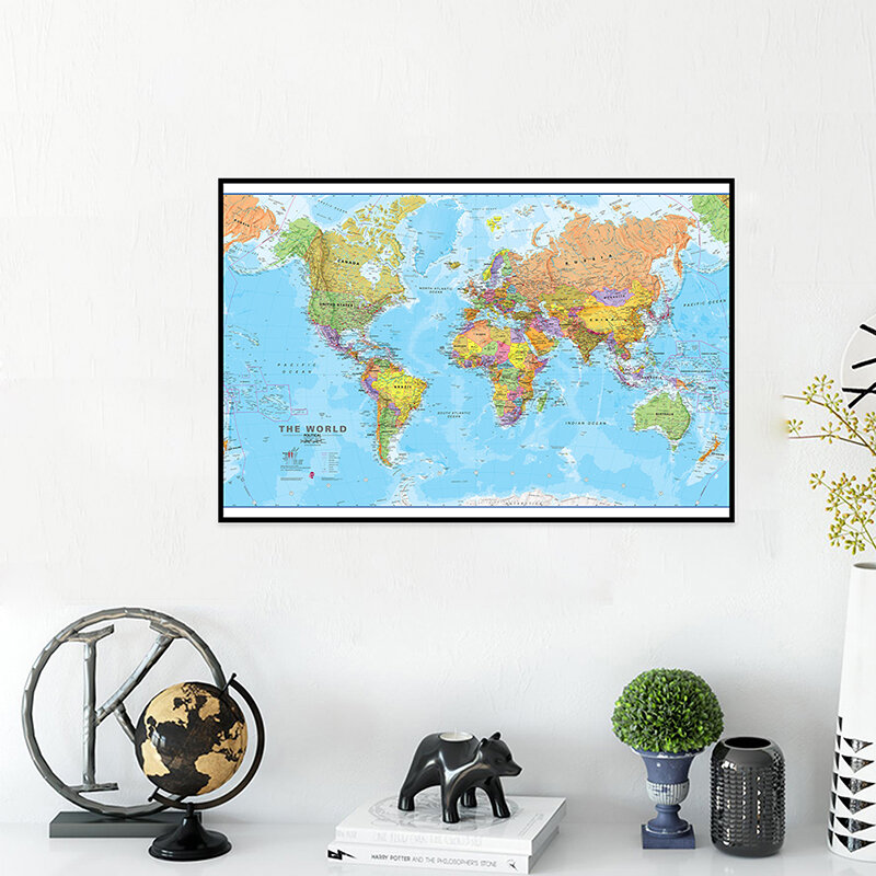 59*42 см мировая политическая карта, холст, живопись, настенное искусство, плакат, офис, класс, украшение для дома, школьные принадлежности