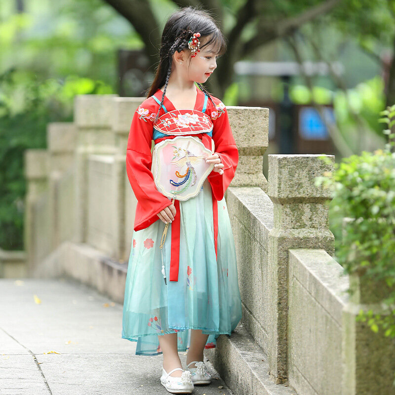Mädchen Herbst Neue Oriental Retro Rot Stickerei Hanfu Kleider Chinesischen Stil Traditionellen Rock Party Abend Leistung Vestido