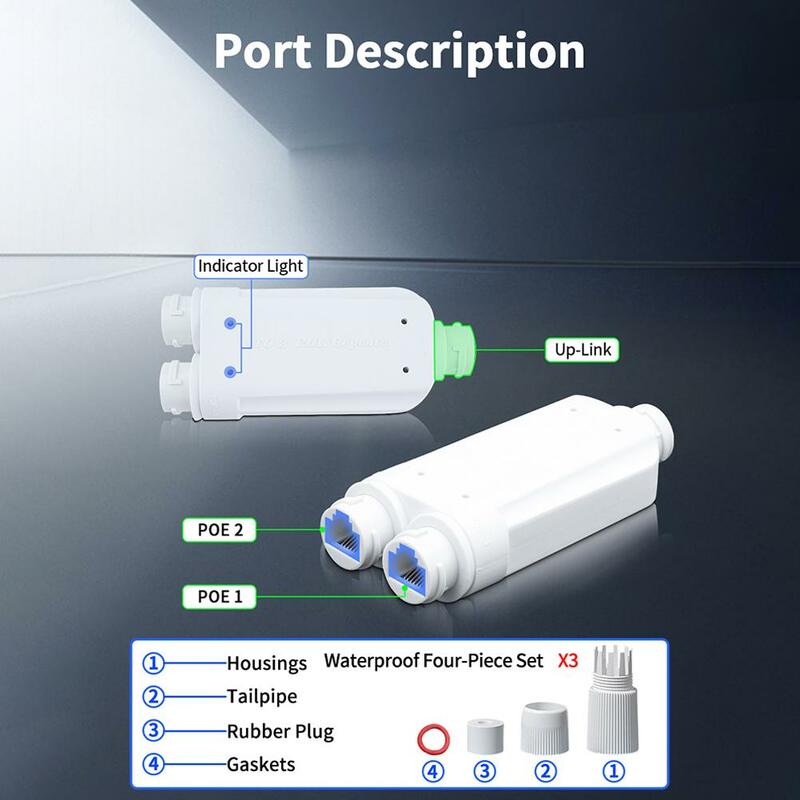 2-portowy wodoodporny wzmacniacz POE IP66 10/100Mbps 1 do 2 PoE Extender wsparcie dla IEEE802.3af/na zewnątrz dla przełącznik POE kamery D7Z1