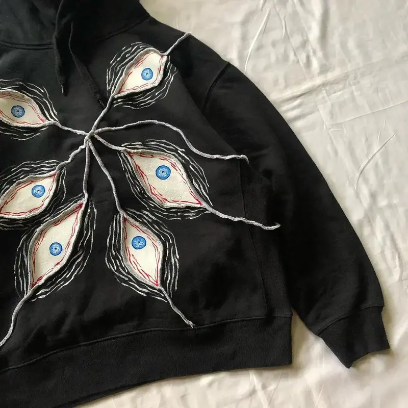 Bluzy z kapturem Hip Hop Street damskie Harajuku Goth maska na oczy czarna bluza z kapturem Y2K Punk na co dzień kurtka luźna dla par ubrania