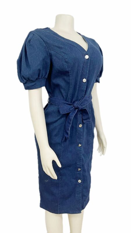 V-neck Puffy Sleeve Washed Denim African Dress for Women 3170#