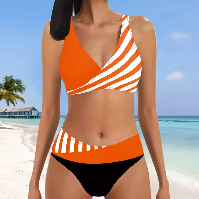 2023 letnie dwuczęściowy strój kąpielowy Bikini na plażę seksowne stroje kąpielowe zestaw letnich kobiet nowy nadruk dwuczęściowe Bikini plażowe stroje kąpielowe