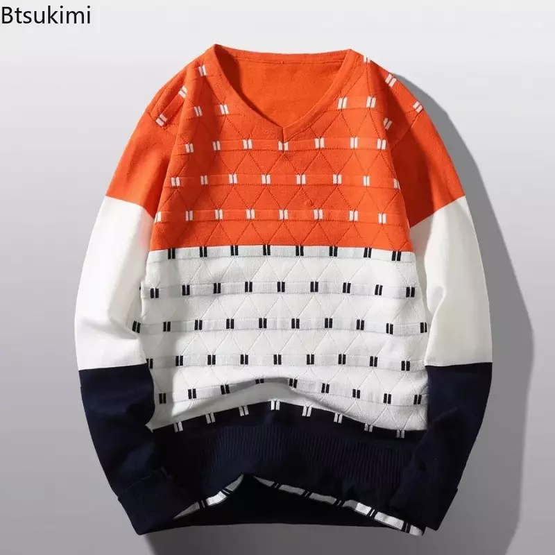 Pull slim à col en V pour hommes, tricots chauds, version coréenne, chemise astronomique, automne, hiver, 2024