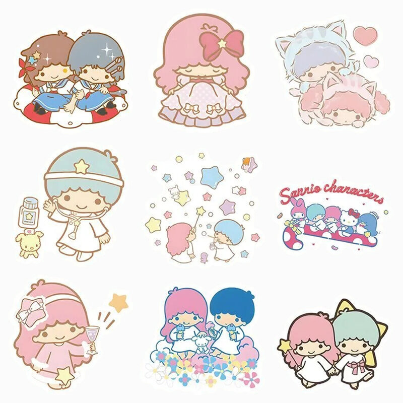 Sanrio stiker bintang kembar kecil mainan anak, stiker grafiti Anime Notebook botol air ponsel Decal kartun lucu 10/30/103 buah