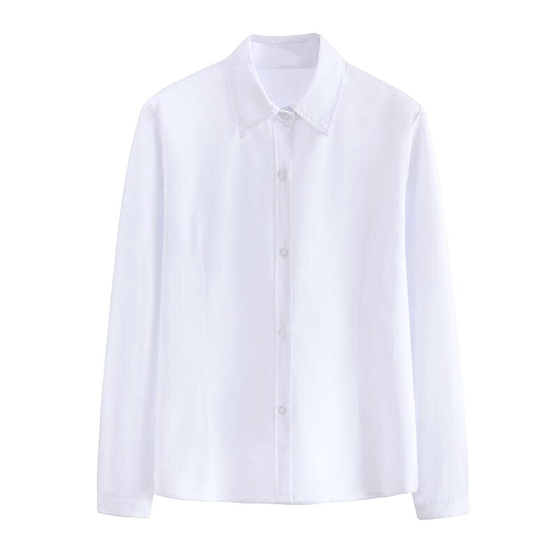 Top feminino de gola curta, camisa branca, vestido profissional, manga comprida, slim fit, roupa de trabalho