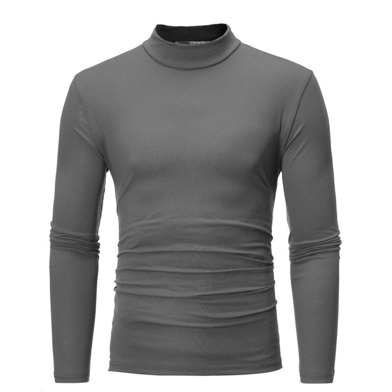 Kaus dasar leher tiruan baru untuk pria kaus Dalaman warna polos lengan panjang Slim Fit Pullover t-shirt atasan