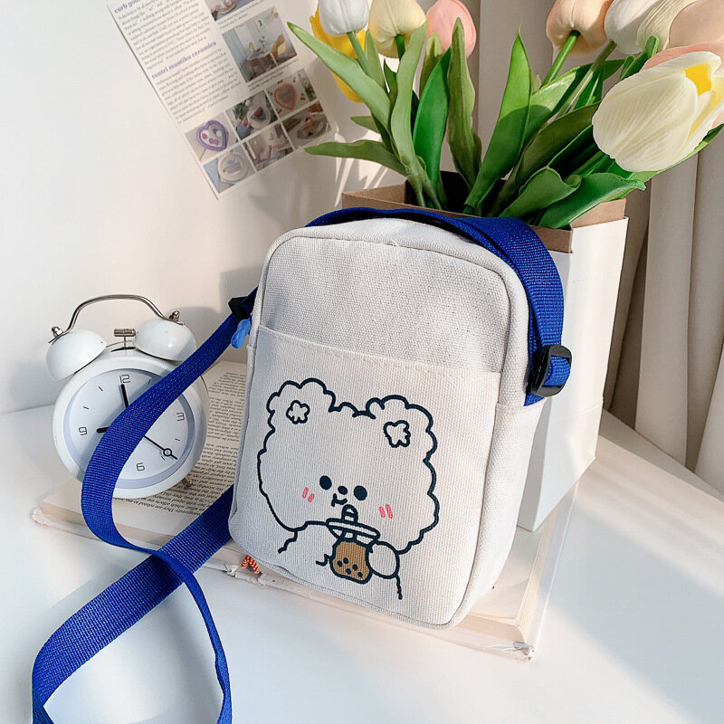 Tas selempang kanvas beruang kartun lucu untuk wanita tas bahu serbaguna untuk wanita tas tangan kecil siswa yang indah 2024