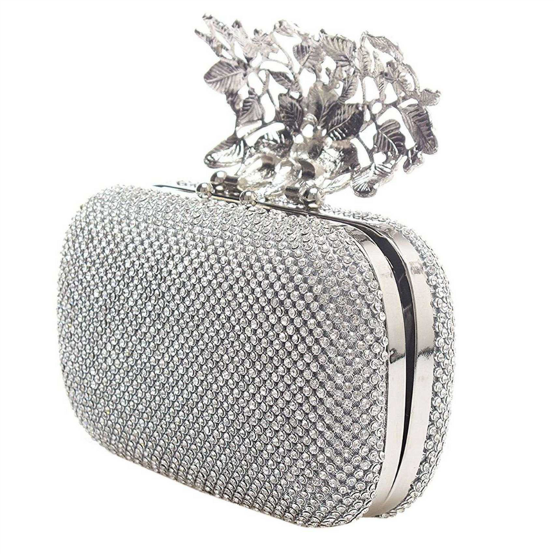 3X Unique Clasp Silver Diamante Crystal Diamond Evening Bag Clutch Purse Party Bridal Prom