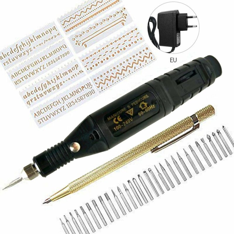 40PCS trapano elettrico per unghie smerigliatrice Micro incisore penna Kit di strumenti per incisione per gioielli in legno di plastica ceramica di vetro