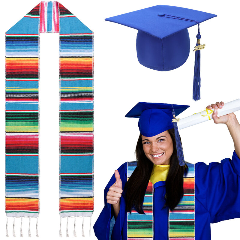 2Pcs เม็กซิกัน Graduation Sash และหมวกสำเร็จการศึกษา,เม็กซิกัน Serape Stole สำเร็จการศึกษา
