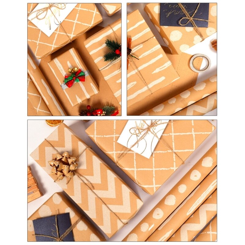 4 рулона рождественской упаковочной бумаги. Винтажная упаковочная бумага, включает веревку с подарочными этикетками, подарочную